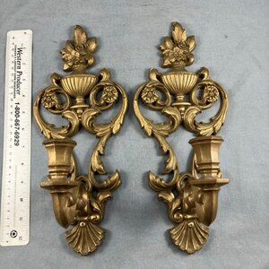 1969 Vintage Gold Colored Wall Sconces 13"